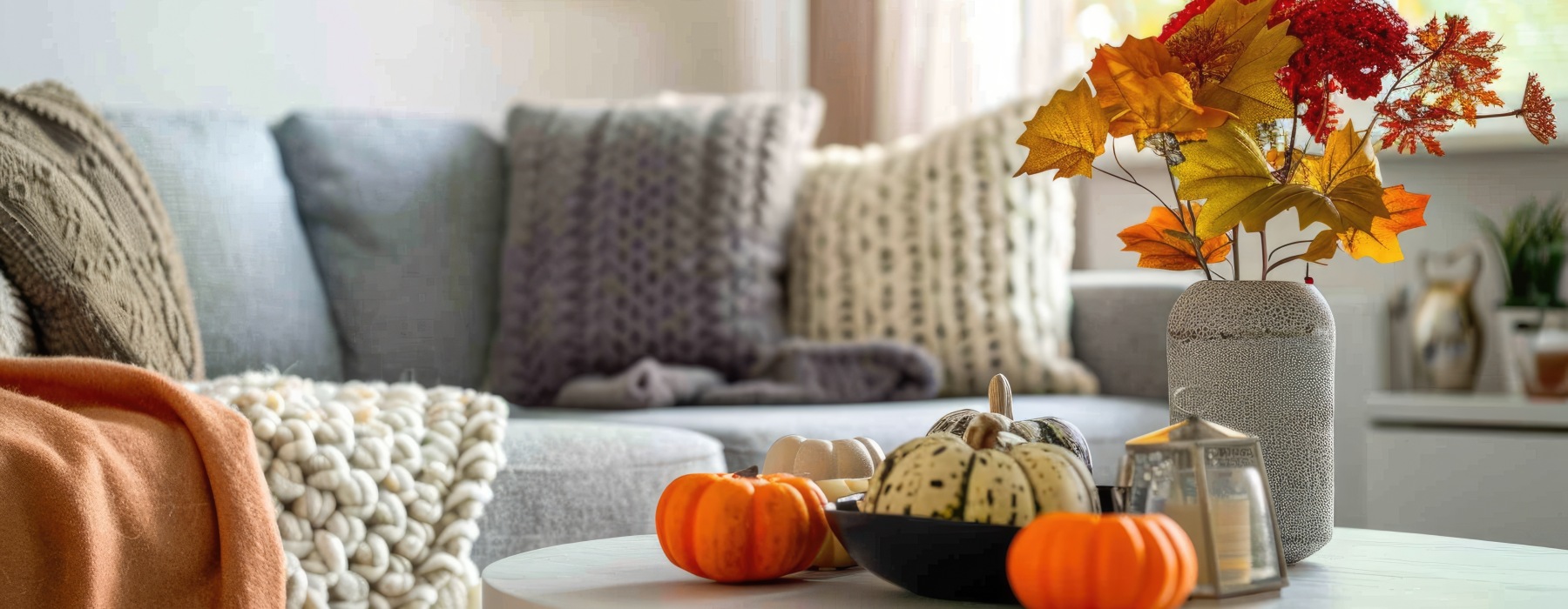 living room with fall decorations