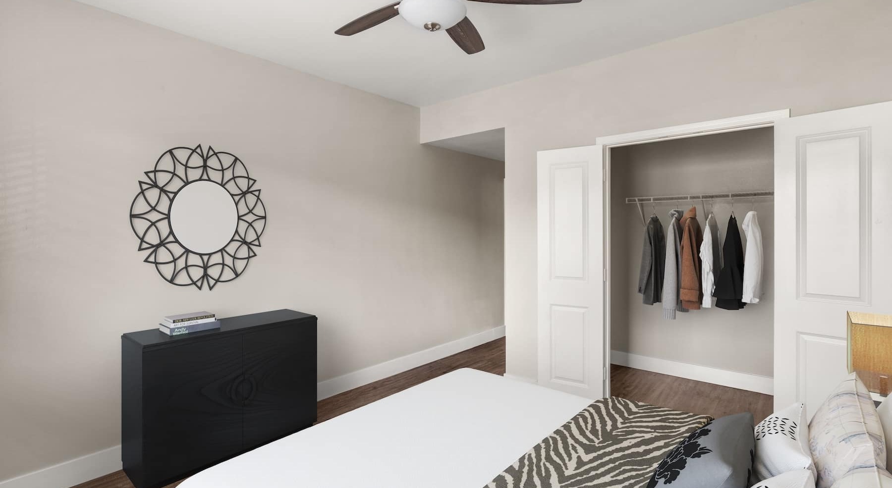 bedroom with large closets