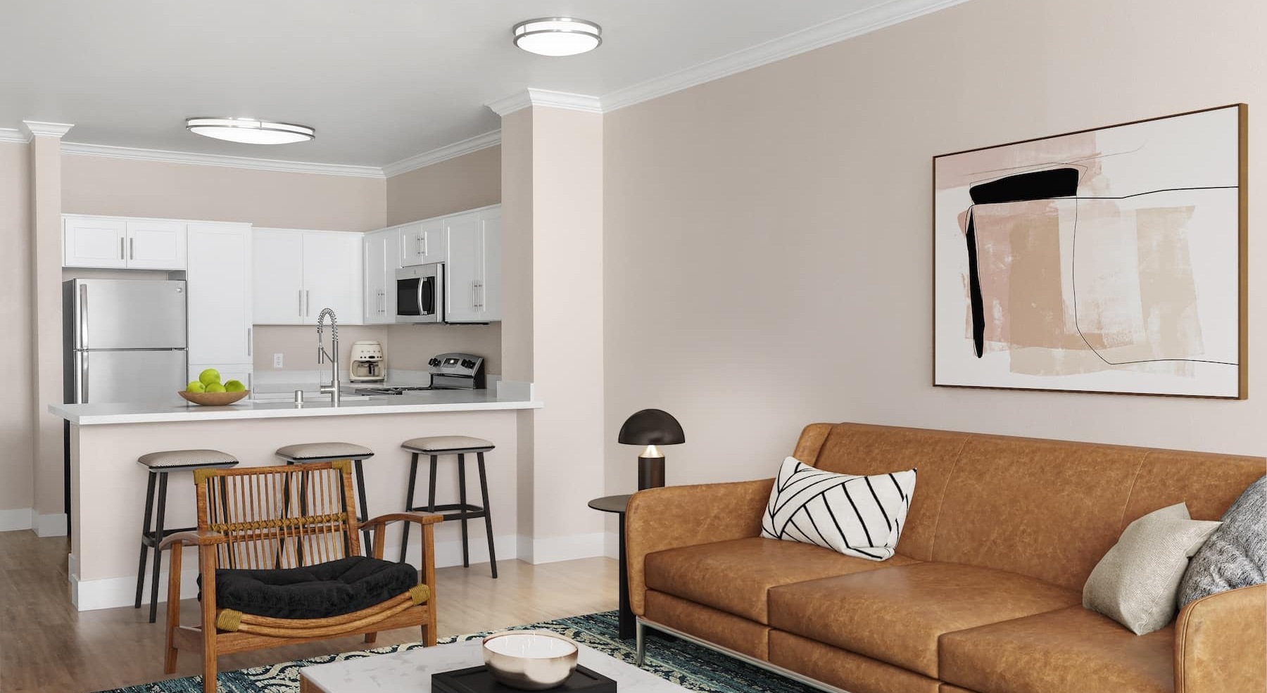 connected living room and kitchen