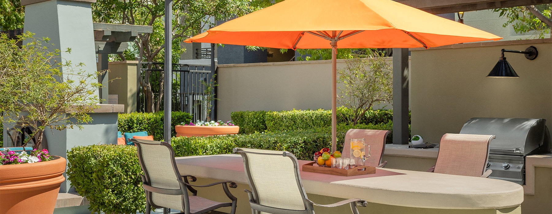 a table and chairs outside