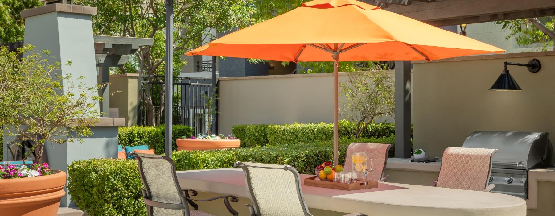 a table and chairs outside